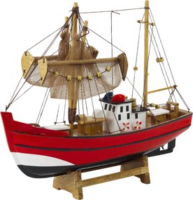 LEAN Toys Zberateľský dekoratívny model rybárskej lode červený 30x26 cm