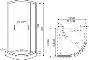 Novoterm Štvrťkruhový sprchový kút NV-Madera 90x90 chróm/potlač - bez vaničky