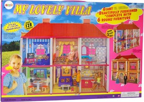LEAN Toys Villa Veľký domček pre bábiky 6 izieb Nábytok Príslušenstvo 128 el.