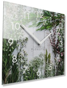 Dekoračné sklenené hodiny 30 cm s motívom lúčnych kvetov