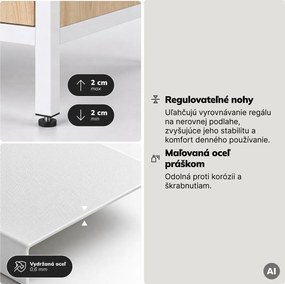 Regál so zásuvkami do kancelárie, na šanóny a dokumenty, otvorené police, kovový, biely/dub sonoma, 800x2200x400 mm: ARIEL Eco Design