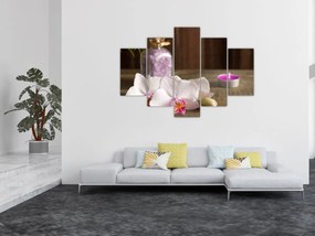 Obraz - Sviečka a orchidey (150x105 cm)
