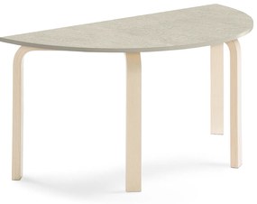 Stôl ELTON, polkruh, 1200x600x590 mm, linoleum - šedá, breza