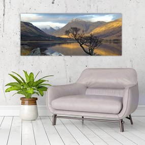 Obraz - Hory pri jazere (120x50 cm)