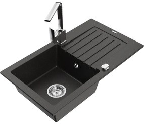 Mexen Pablo, granitový drez 752x436x161 mm, 1-komorový a chrómová batéria Rita, čierna-zlatá metalíza, 6510-75-670300-00