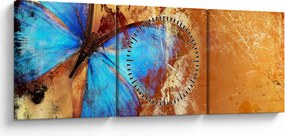 Obraz - Modrý motýľ (s hodinami) (90x30 cm)