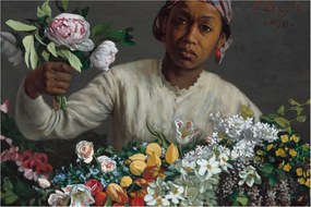 Obraz - Frédéric Bazille, Young Woman with Peonies, reprodukcia (90x60 cm)