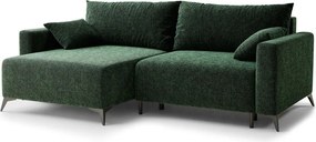 Tmavozelená ženilková rozkladacia/s úložným priestorom rohová pohovka (ľavý roh/s leňoškou) Leon – Maison de Rêve