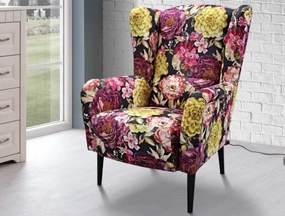 Kreslo ušiak Canto, látka s motívom farebných kvetov%