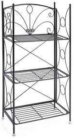 Záhradná polica z kovaného železa, s 3 úrovňami, čierna