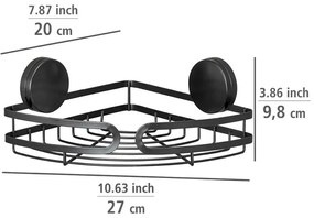 Čierna rohová polica do kúpeľne Wenko Static-Loc® Pavia, šírka 27 cm