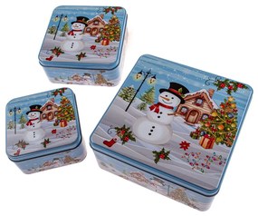 Kovové dózy v súprave 3 ks na zákusky Snowman – Dakls