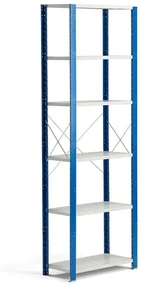 Policový kovový regál MIX, základná sekcia, 2500x800x600 mm, modrá, šedá