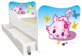 TOP BEDS Detská posteľ Happy Kitty 140x70 Little Kitty so zásuvkou