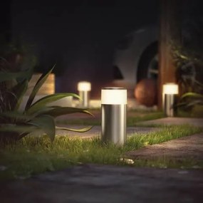 PHILIPS HUE Vonkajší LED stĺpik HUE CALLA, 8W, teplá biela-studená biela, okrúhly, chrómovaný, IP44