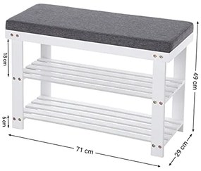 Lavica na topánky, bambus, bielo-sivá, 2 police, 49x71x29cm