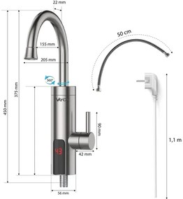 Prietokový ohrievač vody s LED displejom 3000W/230V IPX4 nerezová oceľ