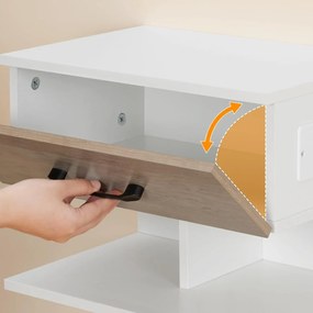 Závesný nočný stolík Verimi s nabíjacou stanicou 38 cm biely/hnedý