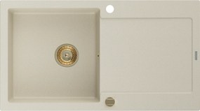 Mexen Leo, drez granitový 900x500x190 mm, 1-komorový, béžová so zlatým sifónom, 6501901010-69-G