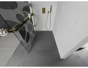 Mexen Kioto+, sprchová zástena s poličkou a držiakom na uteráky 110 x 200 cm, 8mm číre sklo vzor biely, zlatý profil 800-110-121-50-97