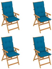 Záhradné stoličky 4 ks s modrými podložkami tíkový masív 3065549