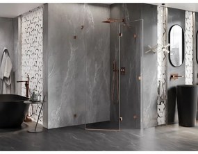 Mexen Lunar, pravý výklopný päťuholníkový sprchový kút 80 x 80 cm, 8mm číre sklo, profil ružové zlato, 831-080P-080L-60-00-P