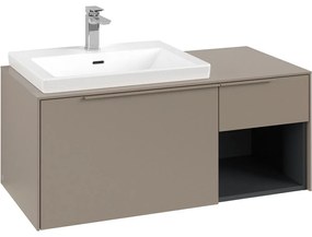 VILLEROY &amp; BOCH Subway 3.0 závesná skrinka pod umývadlo (umývadlo vľavo), 2 zásuvky + regálový prvok, s LED osvetlením, 1001 x 516 x 422,5 mm, Taupe, C572L2VM