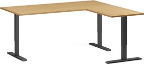 Výškovo nastaviteľný stôl, 180x160 cm, 3 motory, L/P, čierna podnož, buk