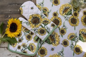 Béžový bavlnený behúň so slnečnicami Sunny Sunflowers - 50*160 cm