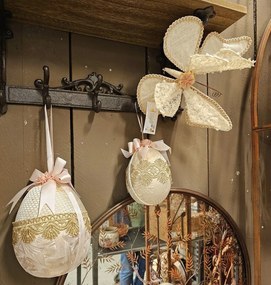 Béžová dekorácia motýľ zdobený čipkou - 30*3*24 cm