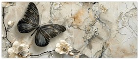 Obraz - Mramorové pozadie s motýľmi (120x50 cm)