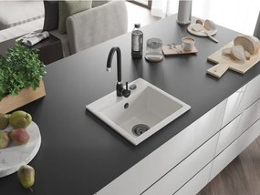 Mexen Milo, granitový drez 435x410x171 mm, 1-komorový, biela s čiernym sifónom, 6505441000-20-B