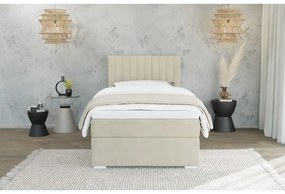 Béžová čalúnená jednolôžková posteľ s úložným priestorom s roštom 100x200 cm Bunny – Ropez