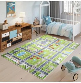 Moderný detský koberec s motívom mesta