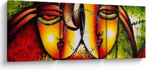 Obraz - Olejomaľba, abstraktné tváre (s hodinami) (90x30 cm)