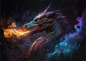 Sklenený obraz - Drak pľuvajúce plamene (70x50 cm)