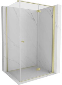 Mexen Mist-F T, 1-krídlový skladací sprchový kút pravý 90 x 85 cm, číre sklo, zlatý lesklý profil, 8A6T-090-085-50-00-P