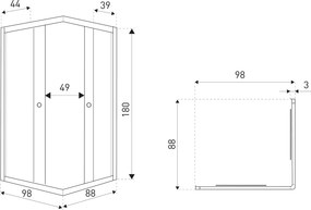 Novoterm Obdĺžnikový sprchovací kút NV-Olga SQ BL 100x90, čierny/transparent - bez vaničky