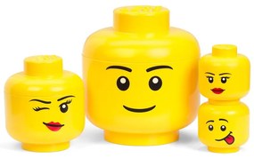 Žltá úložná škatuľa v tvare hlavy LEGO® silly, 10,5 x 10,6 x 12 cm
