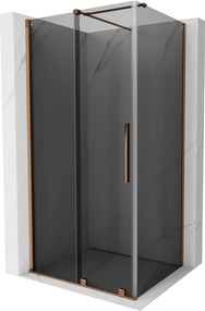Mexen Velar, sprchový kút s posuvnými dverami 150 x 100 cm, 8mm šedé sklo, ružové zlato, 871-150-100-41-60