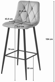 Set štyroch barových stoličiek NADO zamatové strieborné (čierne nohy) 4 ks