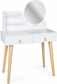 Toaletný stolík SCANDI 3 so zrkadlom biely / naturálny