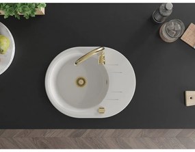 Mexen Kevin, drez granitový 586x458x190 mm, 1-komorový a zlatá batéria Telma, biela, 6517-20-670200-50