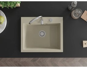 Mexen Elix, 1-korový granitový drez 600 x 500 mm, béžová, chrómový sifón, 6525601005-69