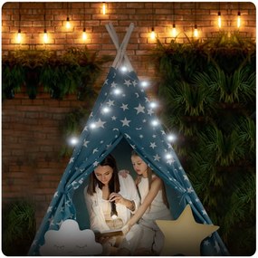 Detský stan Tepee so svetlami Nukido - modrý
