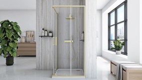 Rea City, sprchovací kút s posuvnými dverami 80(dvere) x 80(dvere) x 190 cm, zlatý matný profil + biela sprchová vanička Savoy, KPL-K6444