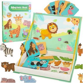 KIK Magnetická knižka s puzzle zvieratá safari, 47 dielov