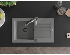 Mexen Pablo, 1-komorový granitový drez 752x436x161 mm a drezová batéria Aster, šedá, 6510-71-73450-07-B