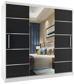 Šatníková skriňa 200 cm Belini biely mat  / čierny mat s posuvnými dverami zrkadlom a zásuvkami  MT SZP5/1/W/B/0/KLAL