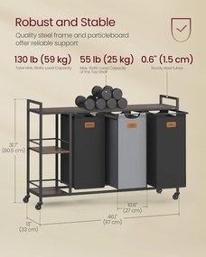 Kôš na prádlo s 3 priehradkami, 150 l, na triedenie bielizne v čiernej a šedej farbe